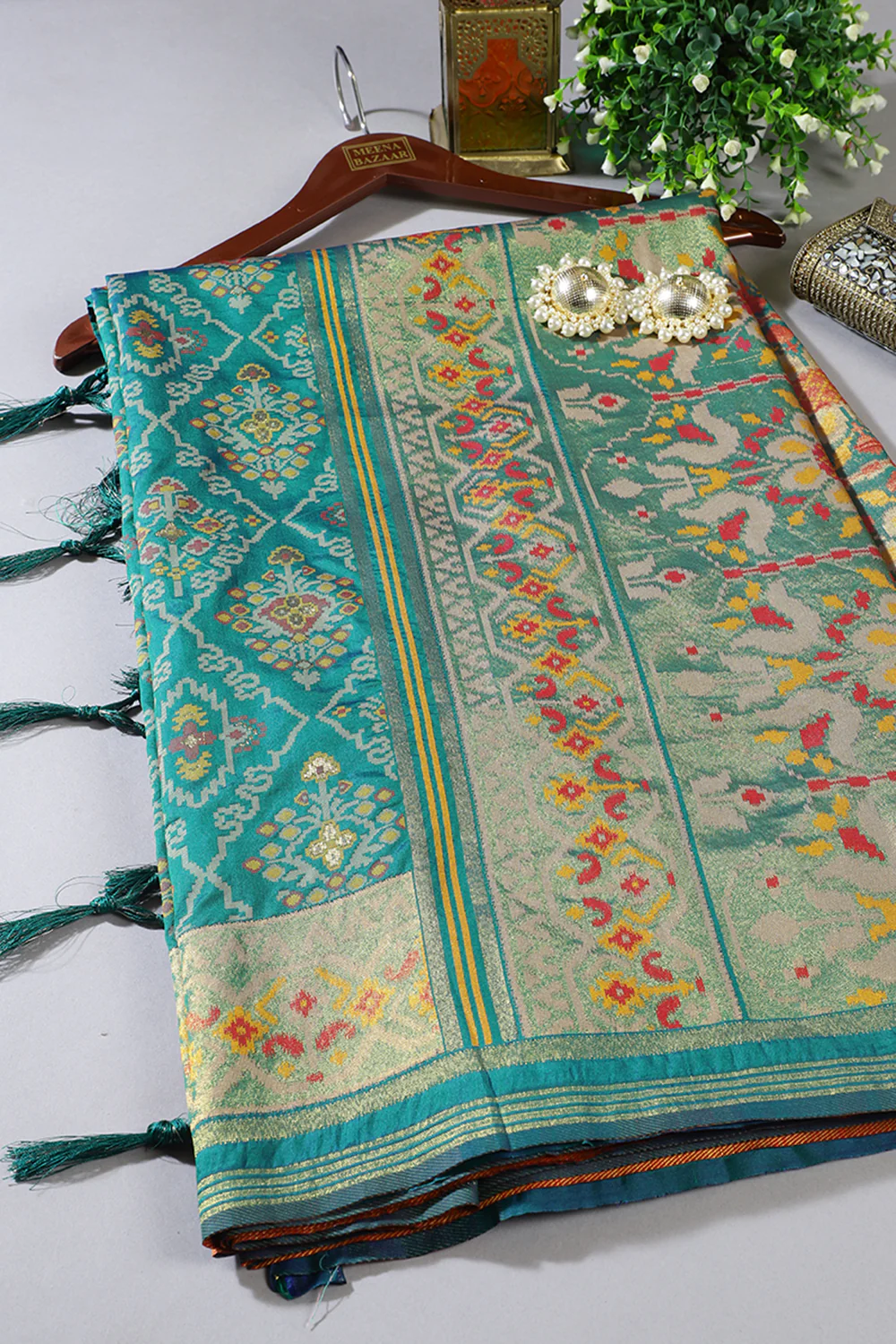 Teal Blue Silk Patola Woven Saree