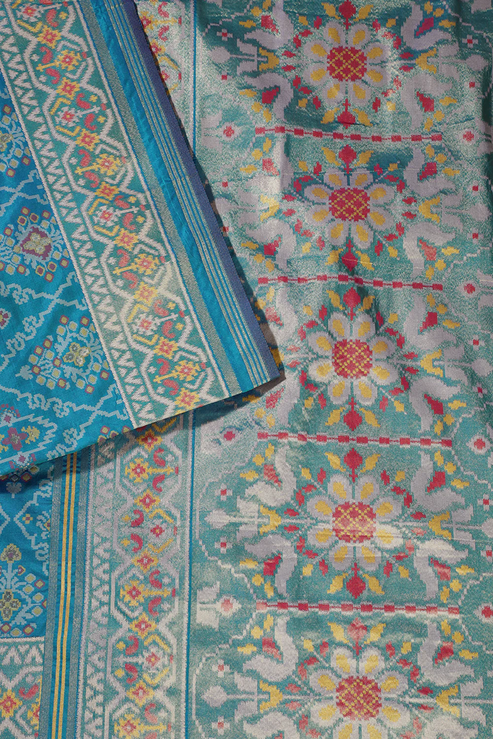Teal Blue Silk Patola Woven Saree - Image 2