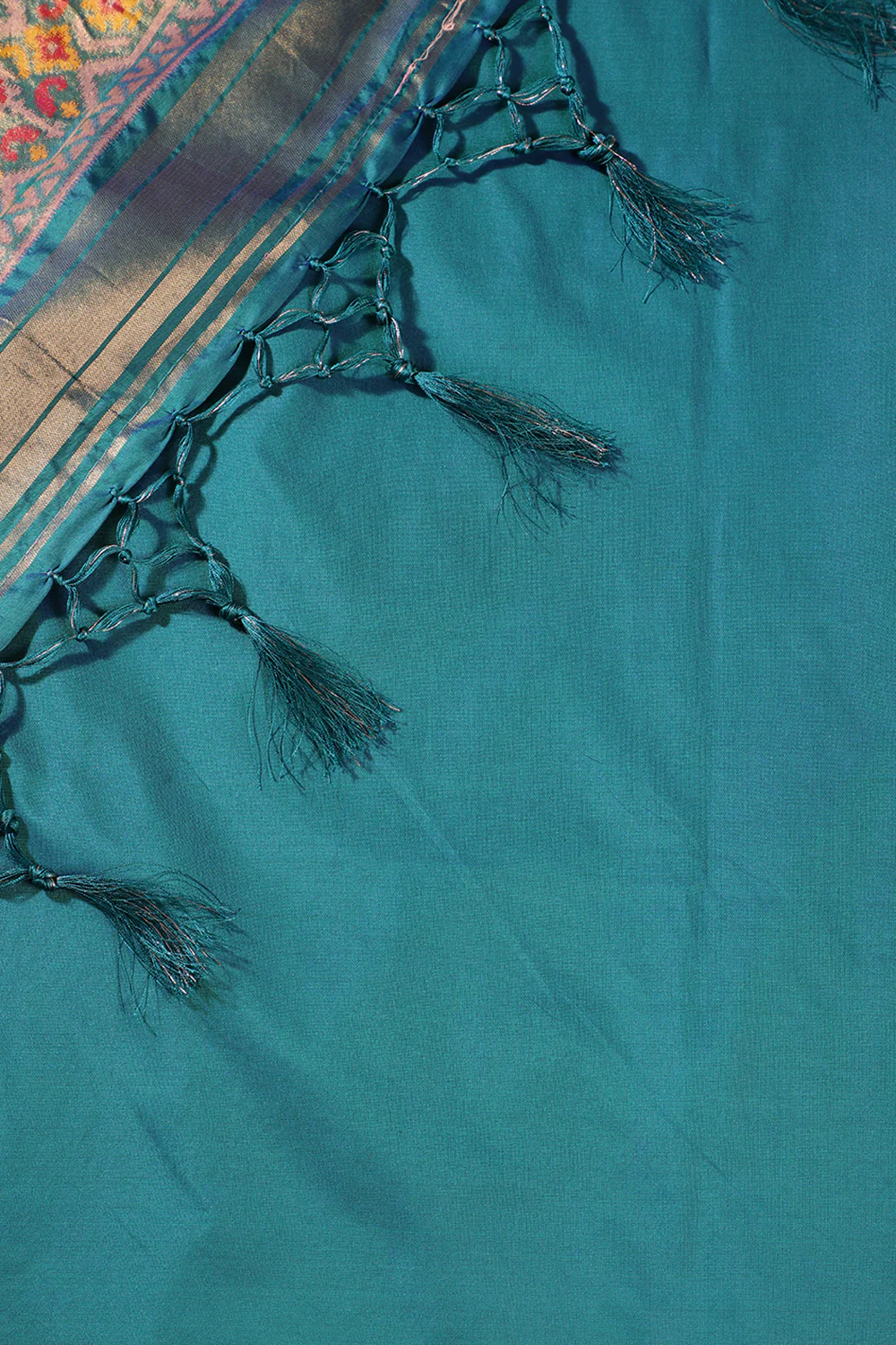 Teal Blue Silk Patola Woven Saree - Image 4