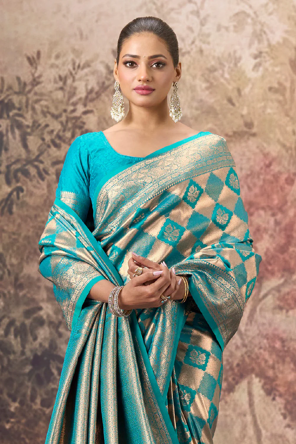 Teal & Blue Silk Zari Woven Saree - Image 2