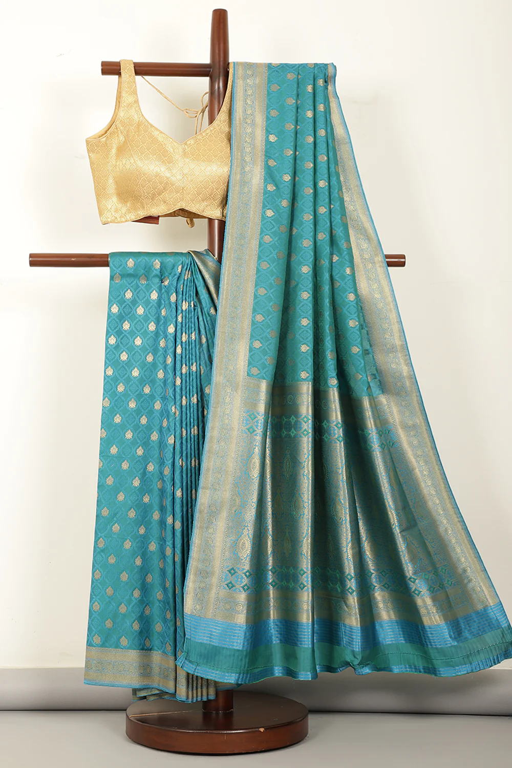 Teal Blue Soft Silk Zari and Resham Woven Saree - Image 2