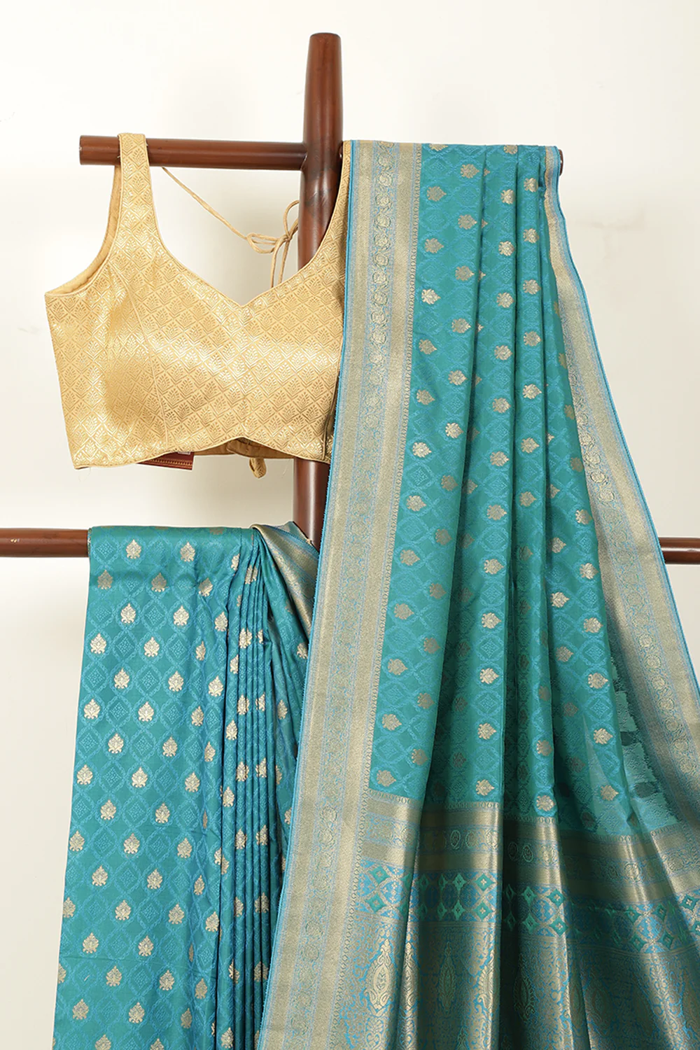 Teal Blue Soft Silk Zari and Resham Woven Saree - Image 3