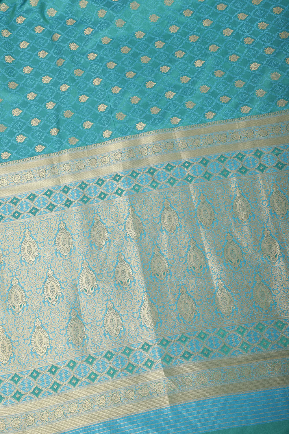 Teal Blue Soft Silk Zari and Resham Woven Saree - Image 4
