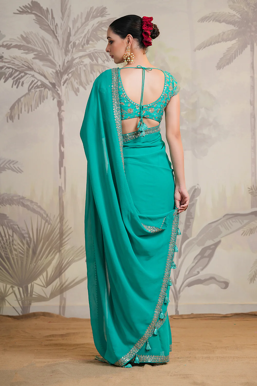 Teal Color Georgette Saree - Image 3