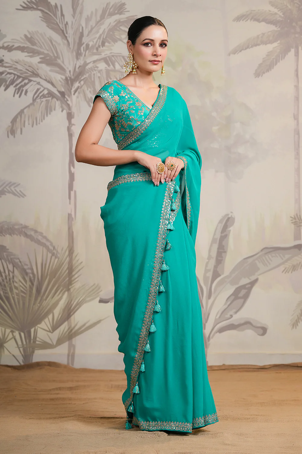 Teal Color Georgette Saree - Image 4