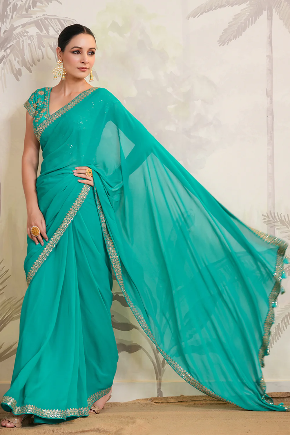 Teal Color Georgette Saree - Image 5