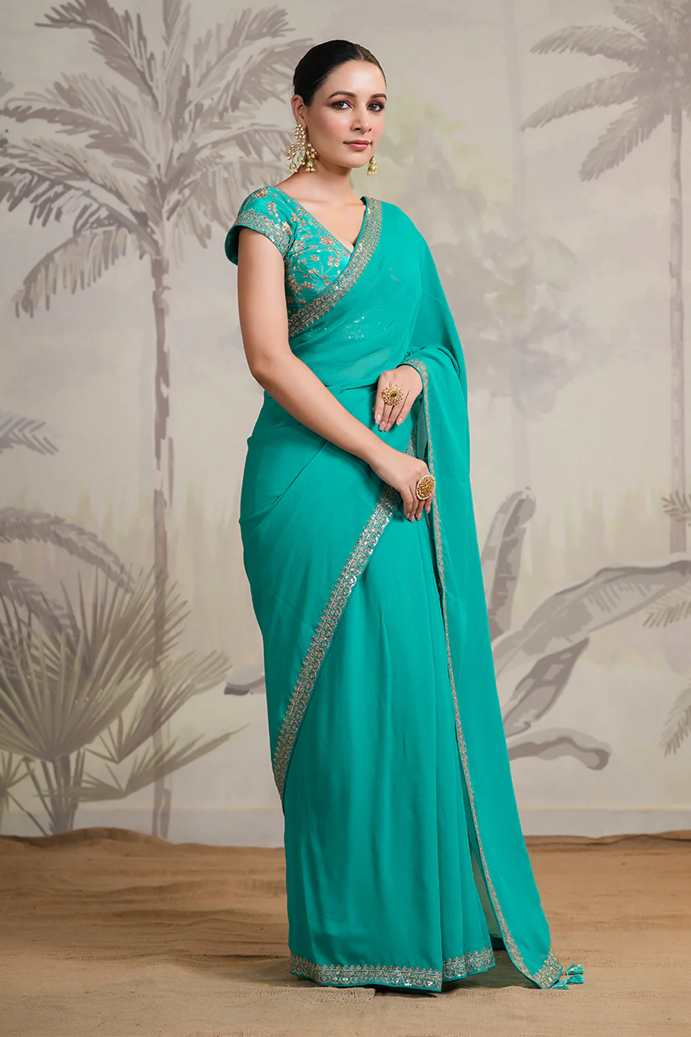 Teal Color Georgette Saree - Image 6