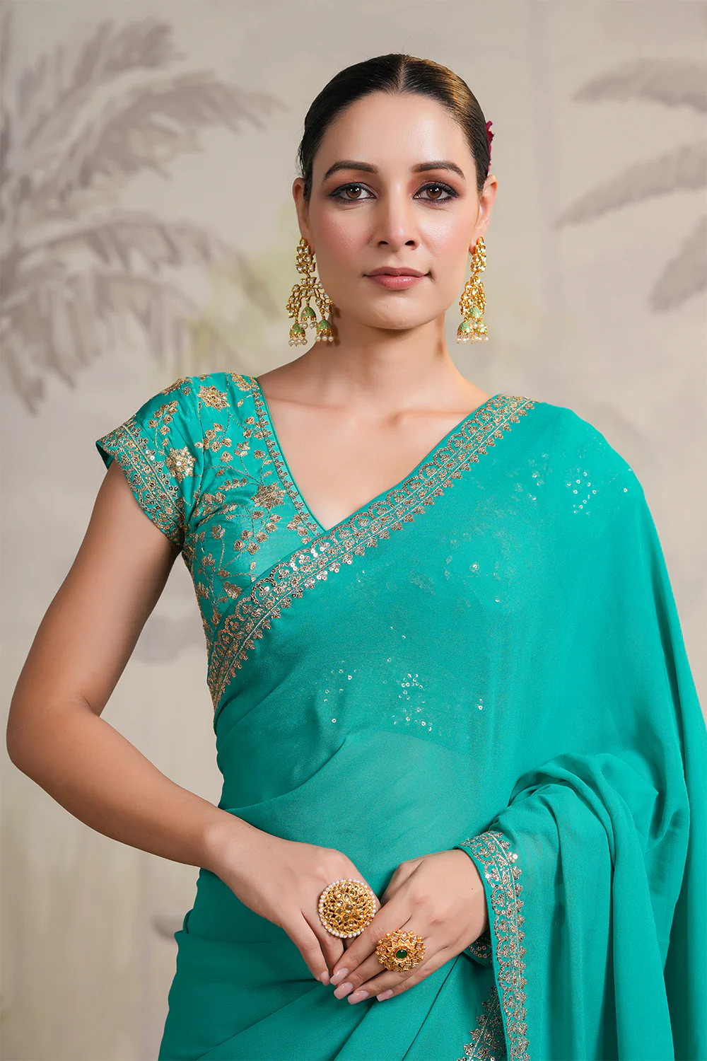 Teal Color Georgette Saree - Image 7