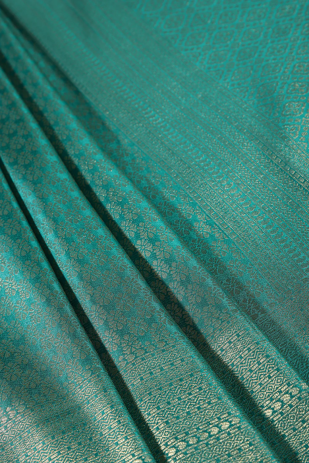 Teal Color South Silk Zari Woven Saree - Image 2