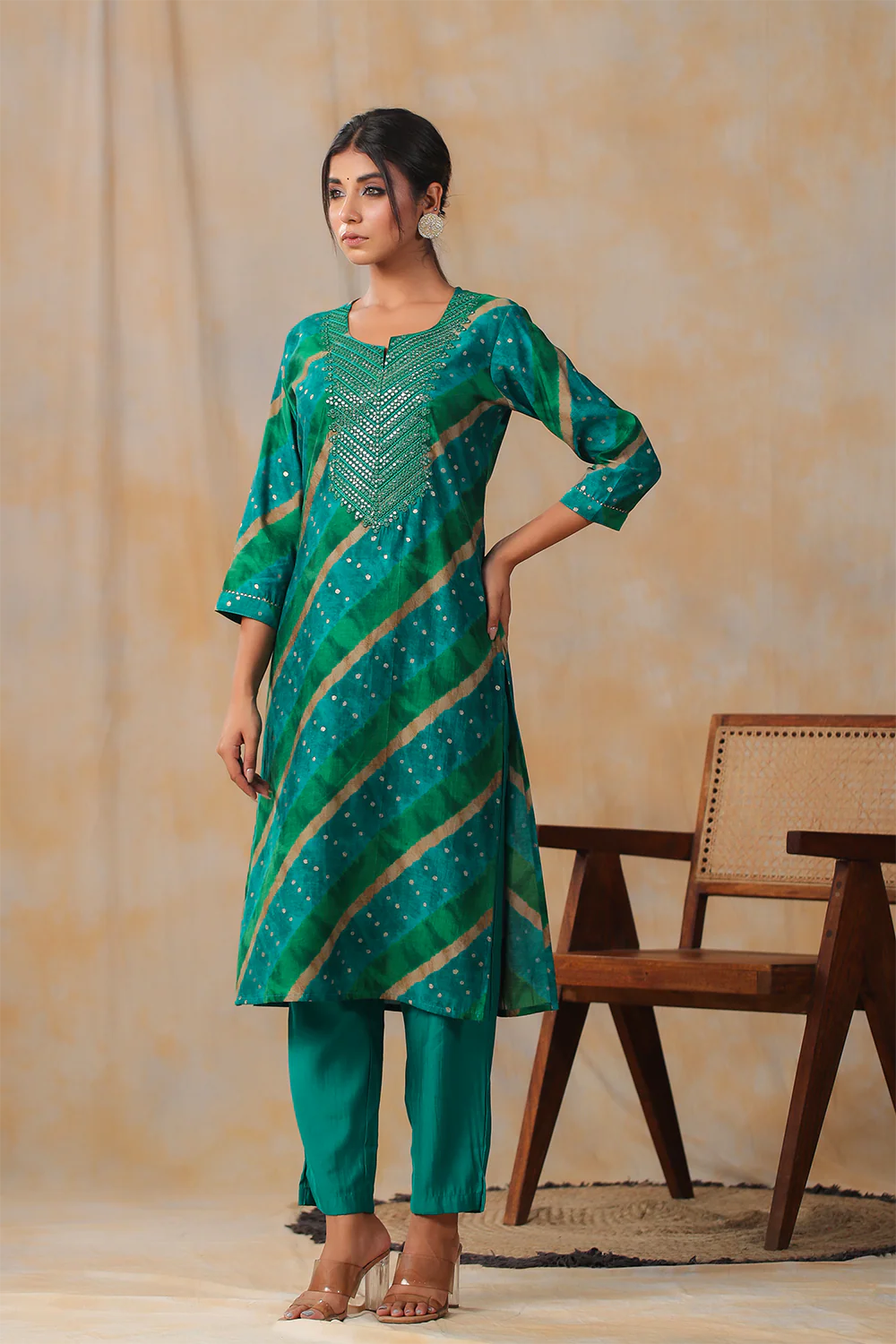 Teal Colour Cotton Mirror Work Kurti - Image 3