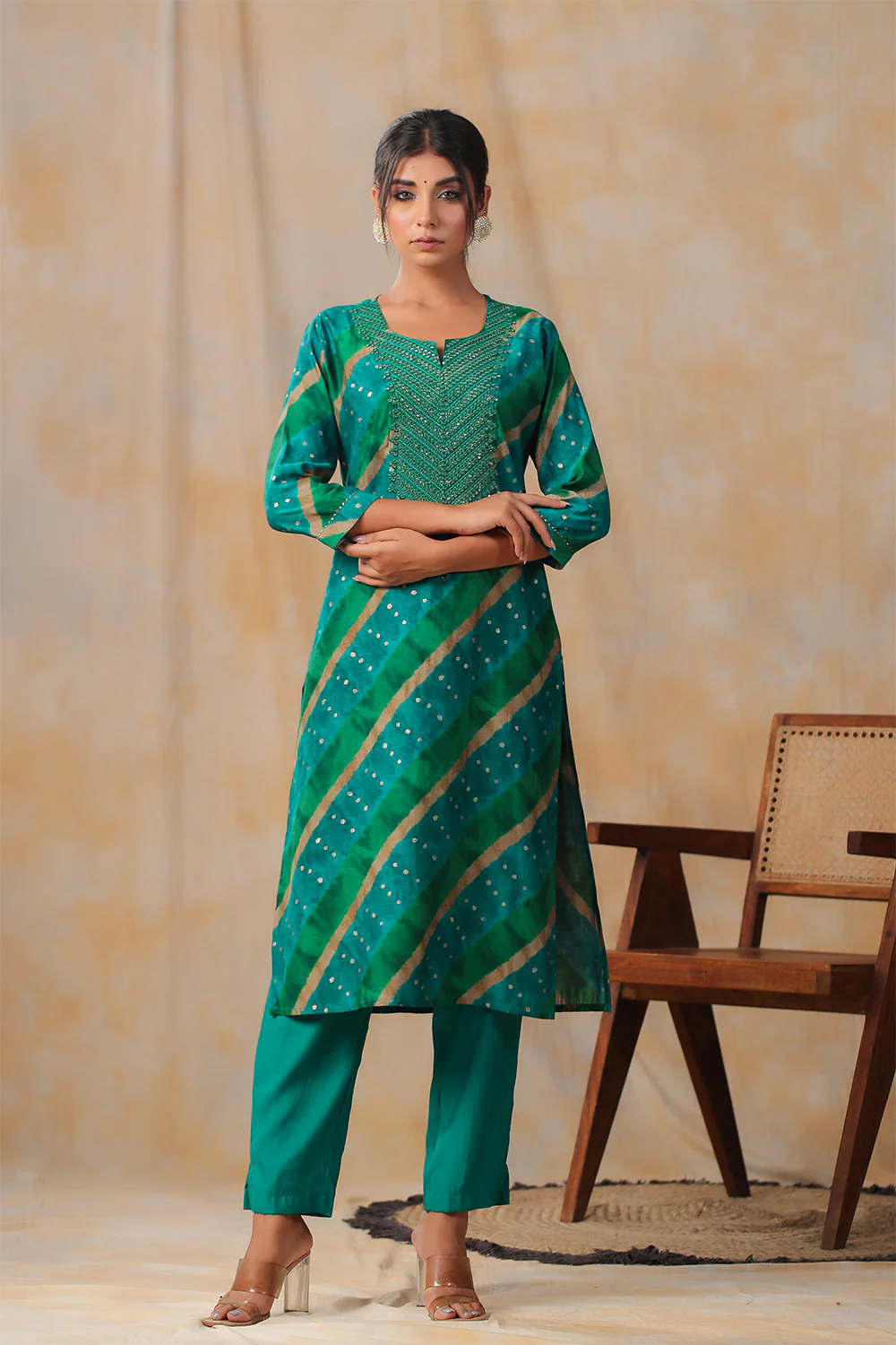 Teal Colour Cotton Mirror Work Kurti - Image 4