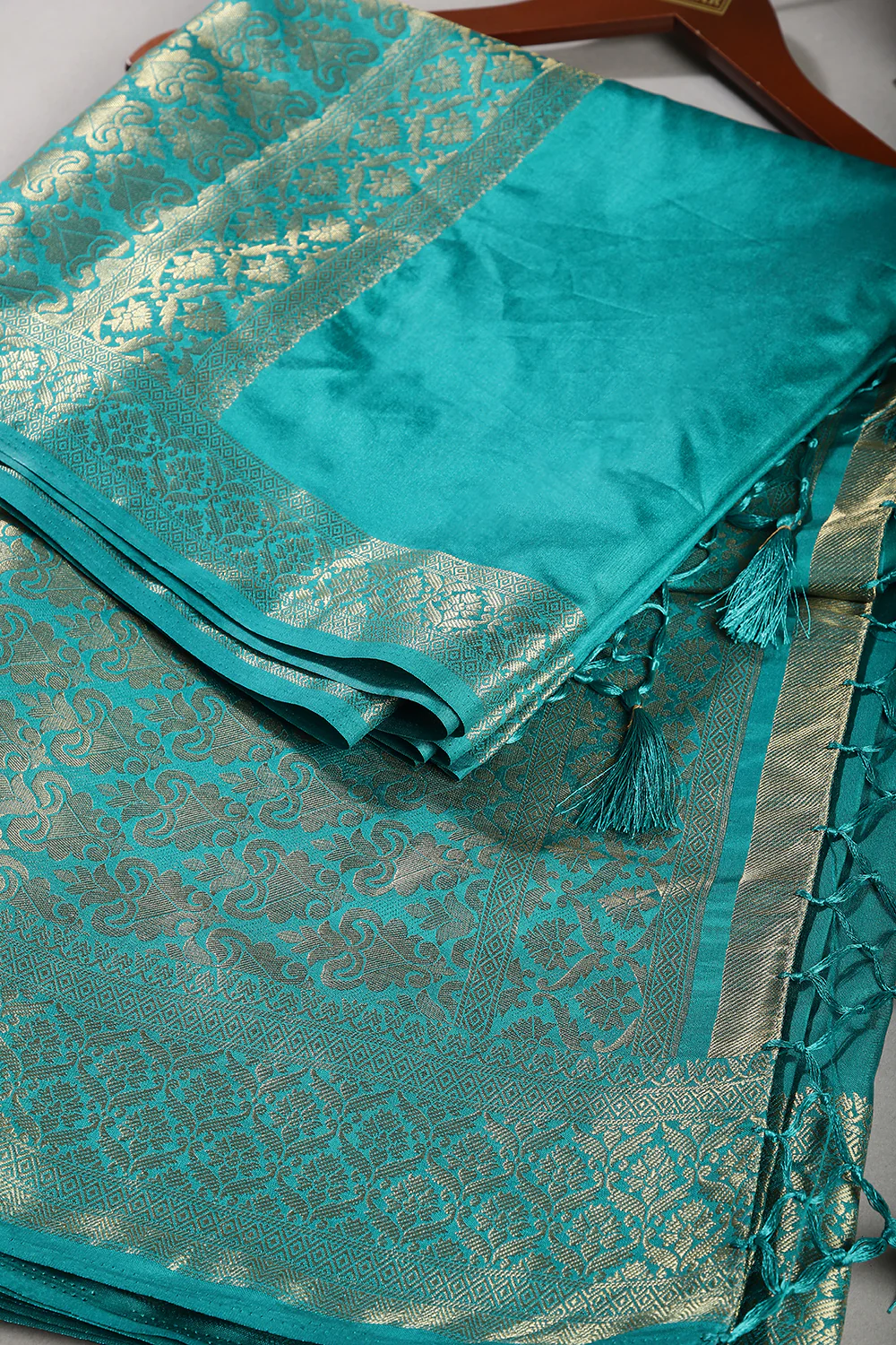 Teal Colour Silk Woven Saree - Image 2