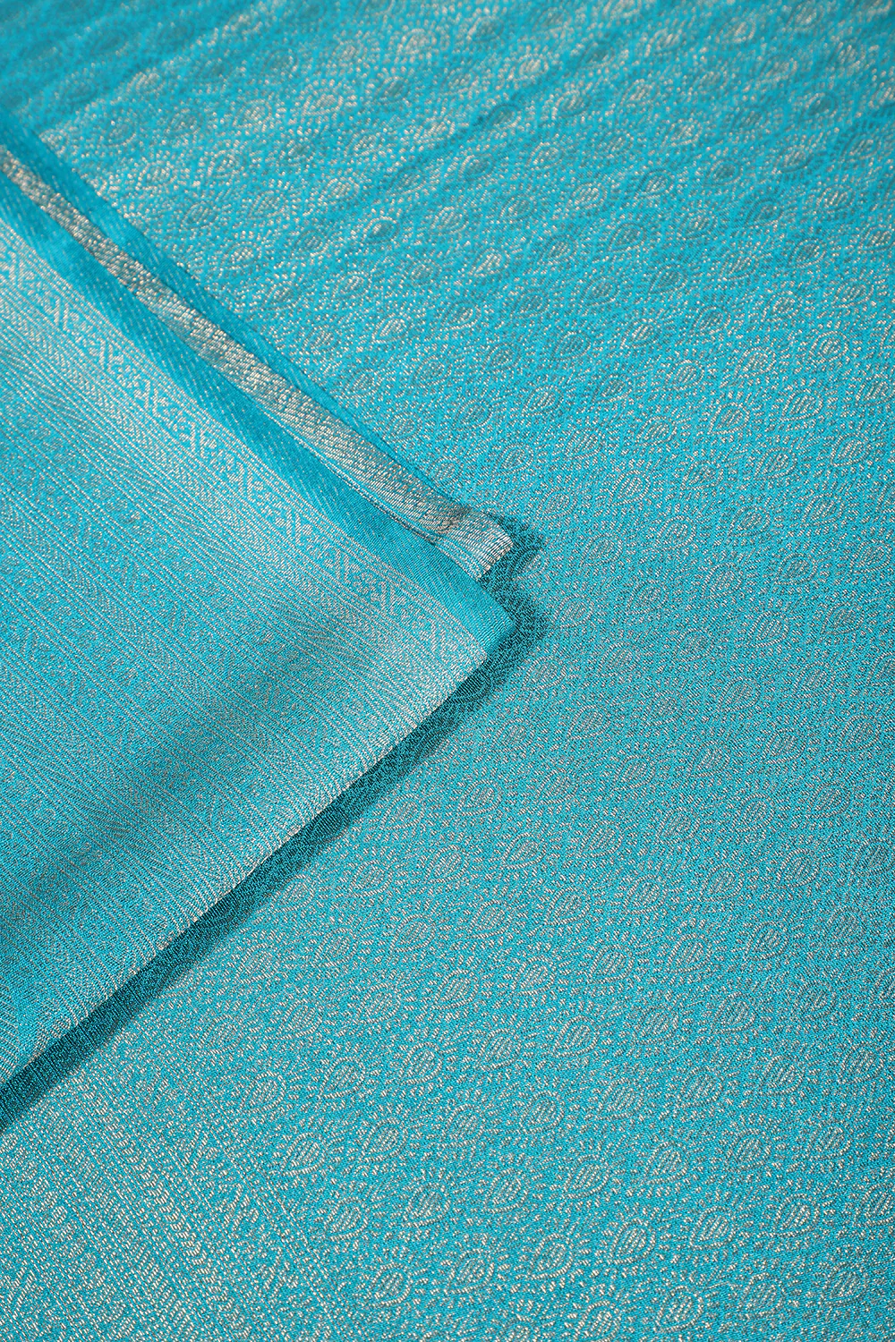 Teal Colour Soft Silk Leheria Zari Woven Saree - Image 3
