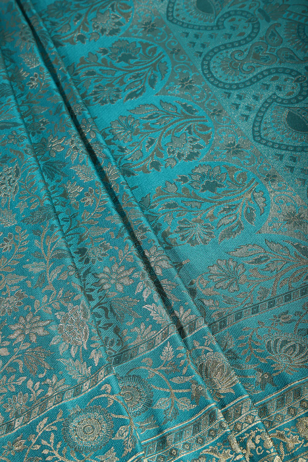 Teal Colour South Silk Heavy Woven Saree - Image 3