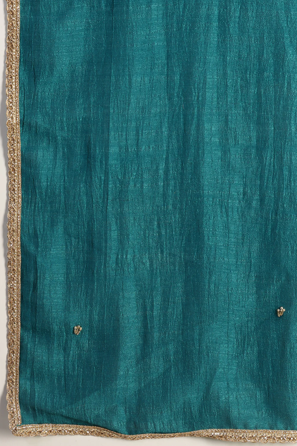 Teal Crepe Silk Neck Embroidered Suit - Image 8