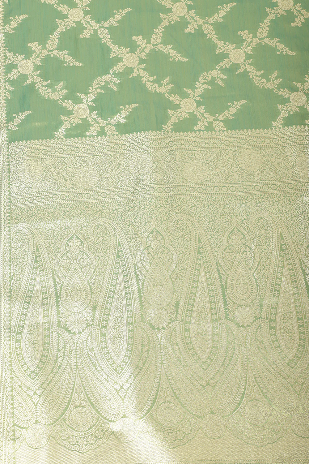 Teal & Gold Dual Toned Silk Woven Banarsi Saree - Image 5