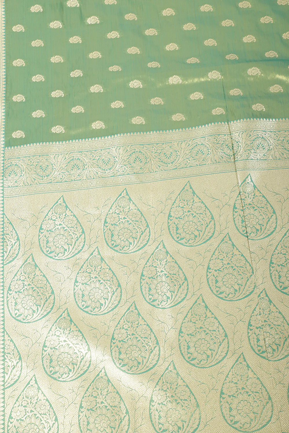 Teal & Gold Dual Toned Silk Woven Saree - Image 5