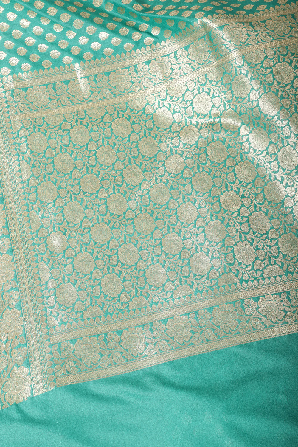 Teal Green Banarasi SIlk Woven Saree - Image 3
