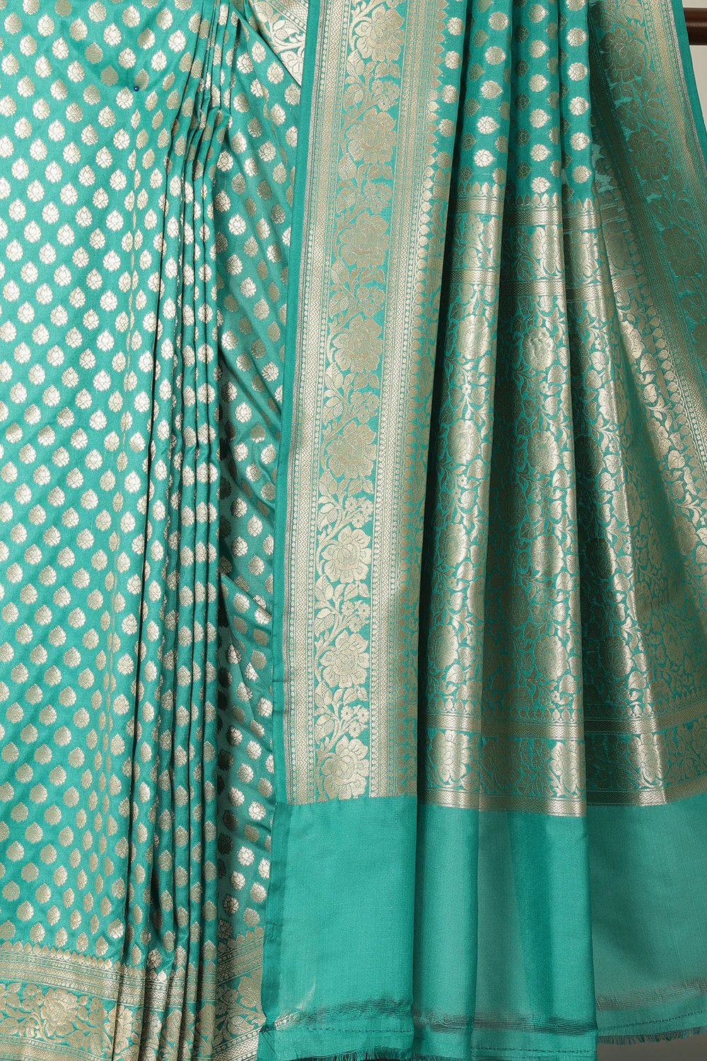 Teal Green Banarasi SIlk Woven Saree - Image 4