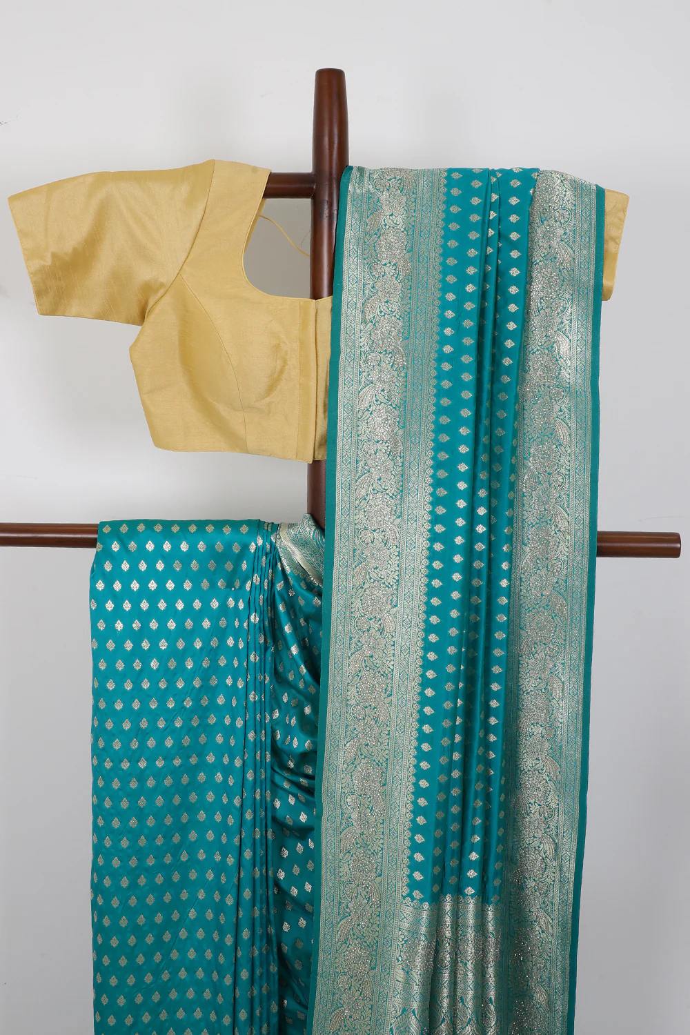 Teal Green Silk Zari Woven And Swaroski Work Saree - Image 3