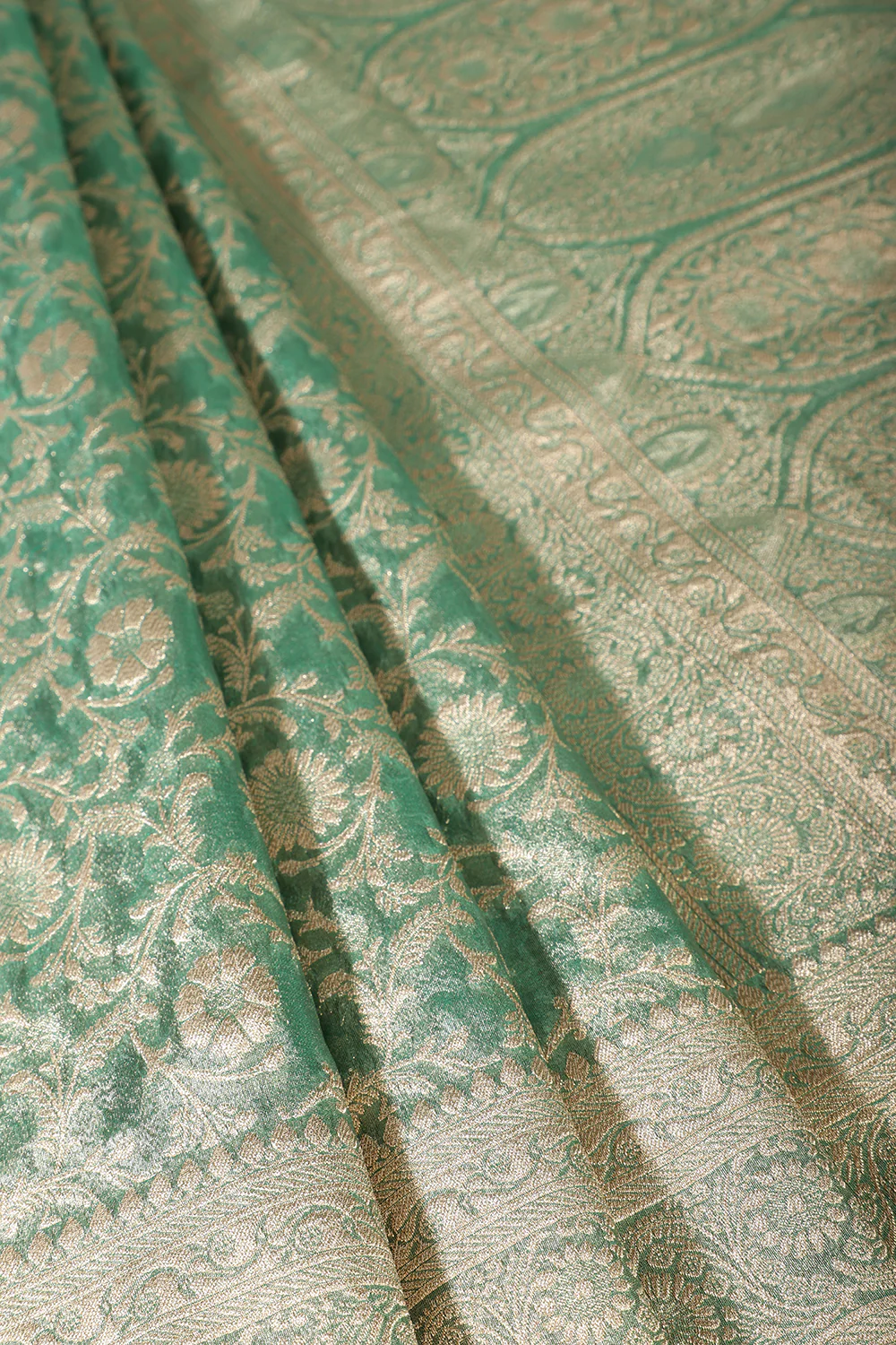 Teal Green Tissue Silk Banarasi Woven Saree - Image 2