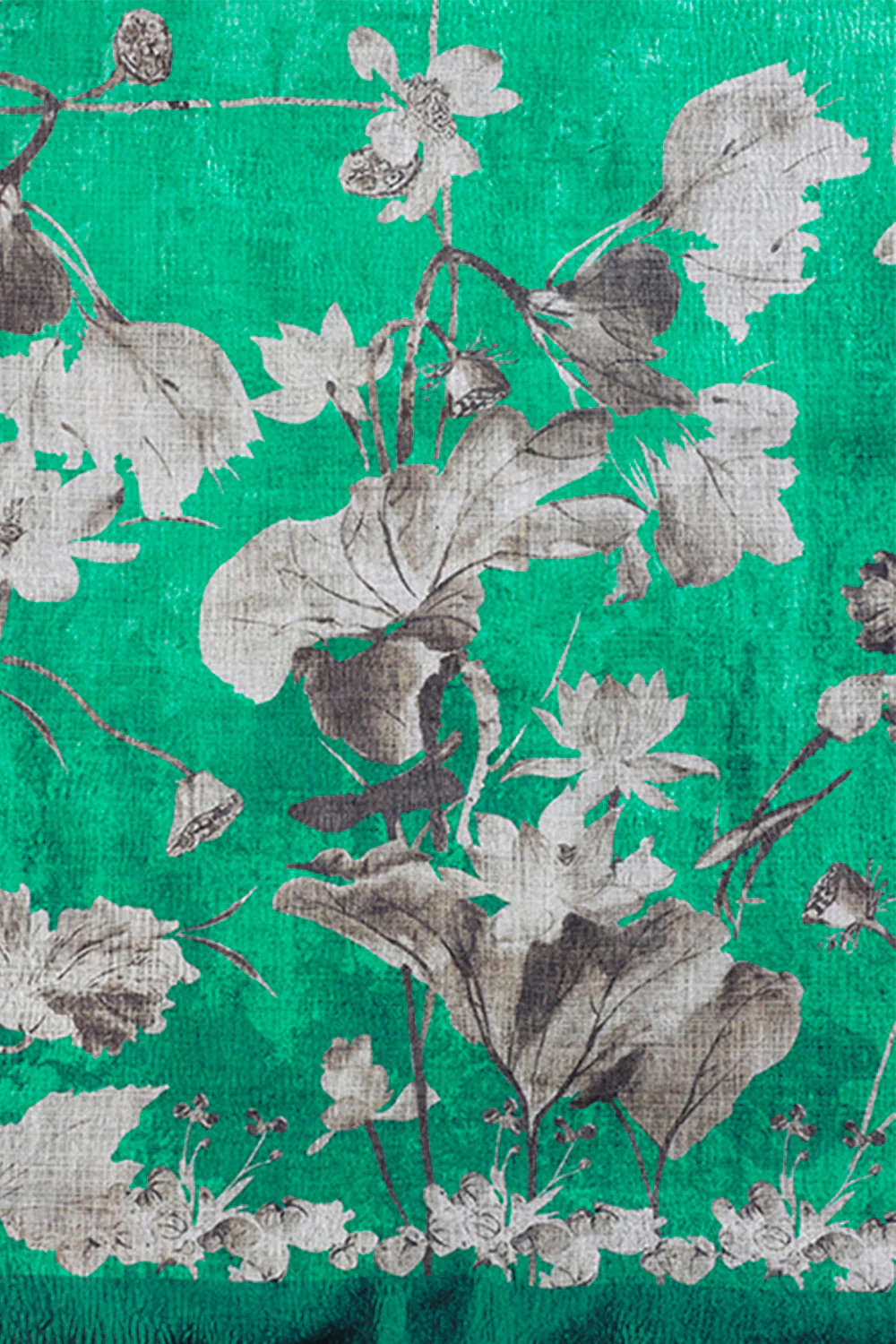 Teal Green Tussar Silk Floral Printed Saree - Image 3
