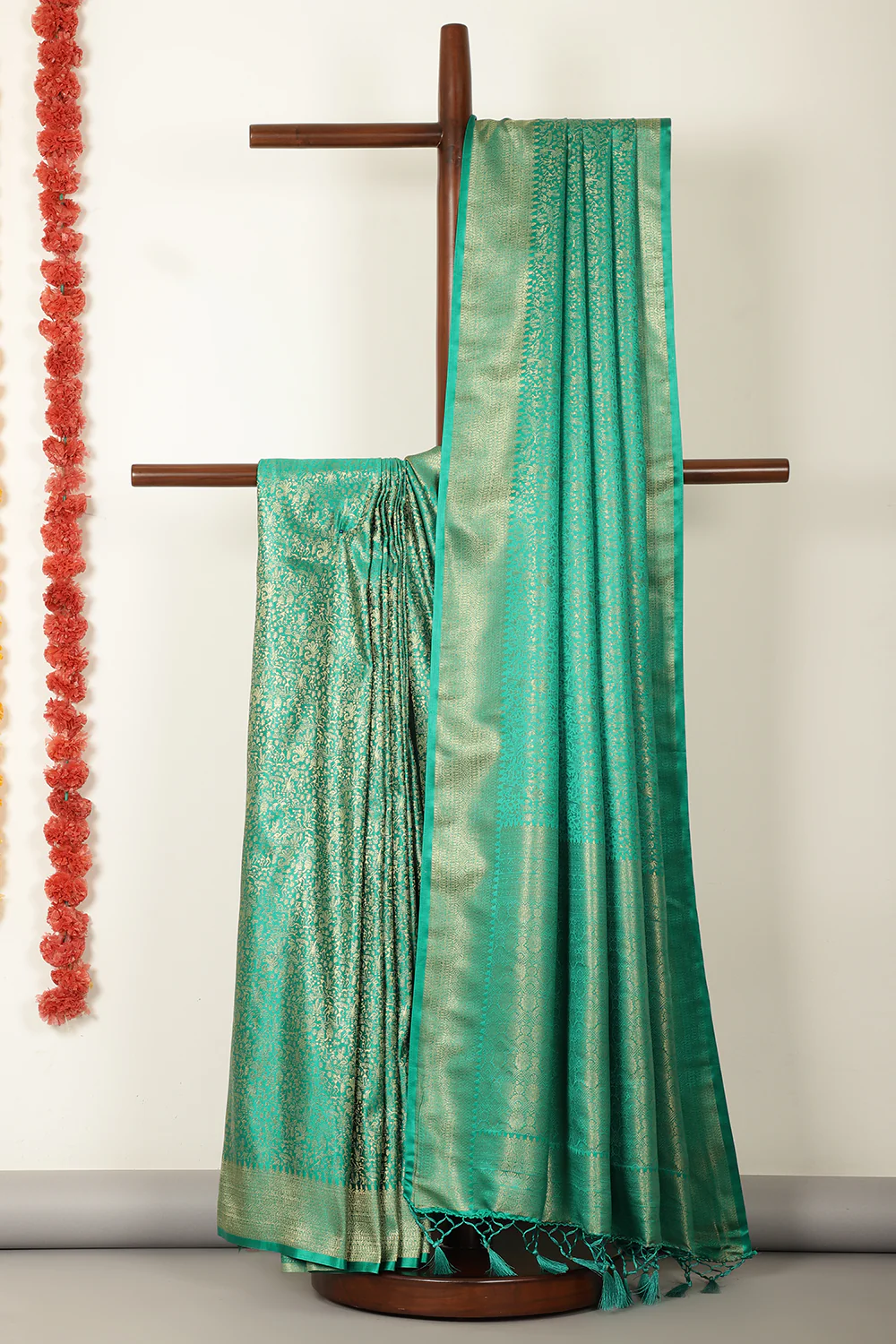 Teal Green Zari Woven Soft Silk Saree
