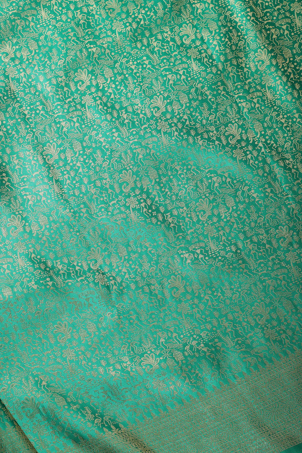 Teal Green Zari Woven Soft Silk Saree - Image 4