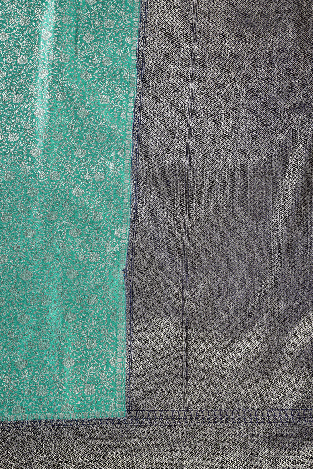 Teal & Navy Floral Zari Woven Sarees - Image 3