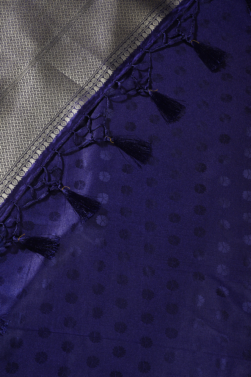 Teal & Navy Floral Zari Woven Sarees - Image 4