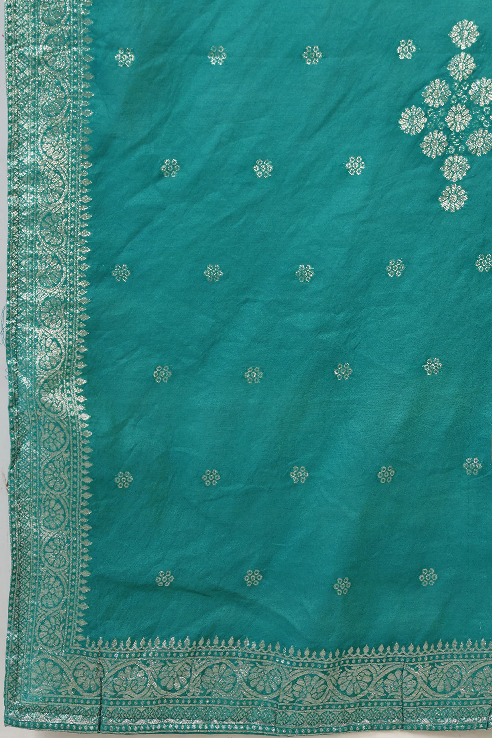 Teal Silk Embroidered Suit Set - Image 8