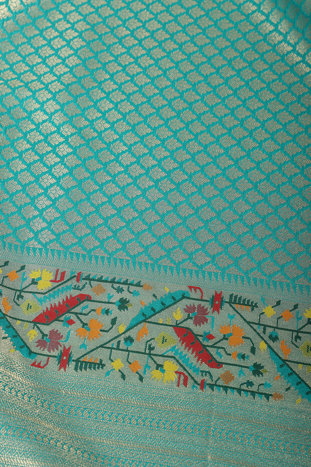 Teal Silk Zari and Resham Woven Paithani Work Saree - Image 4