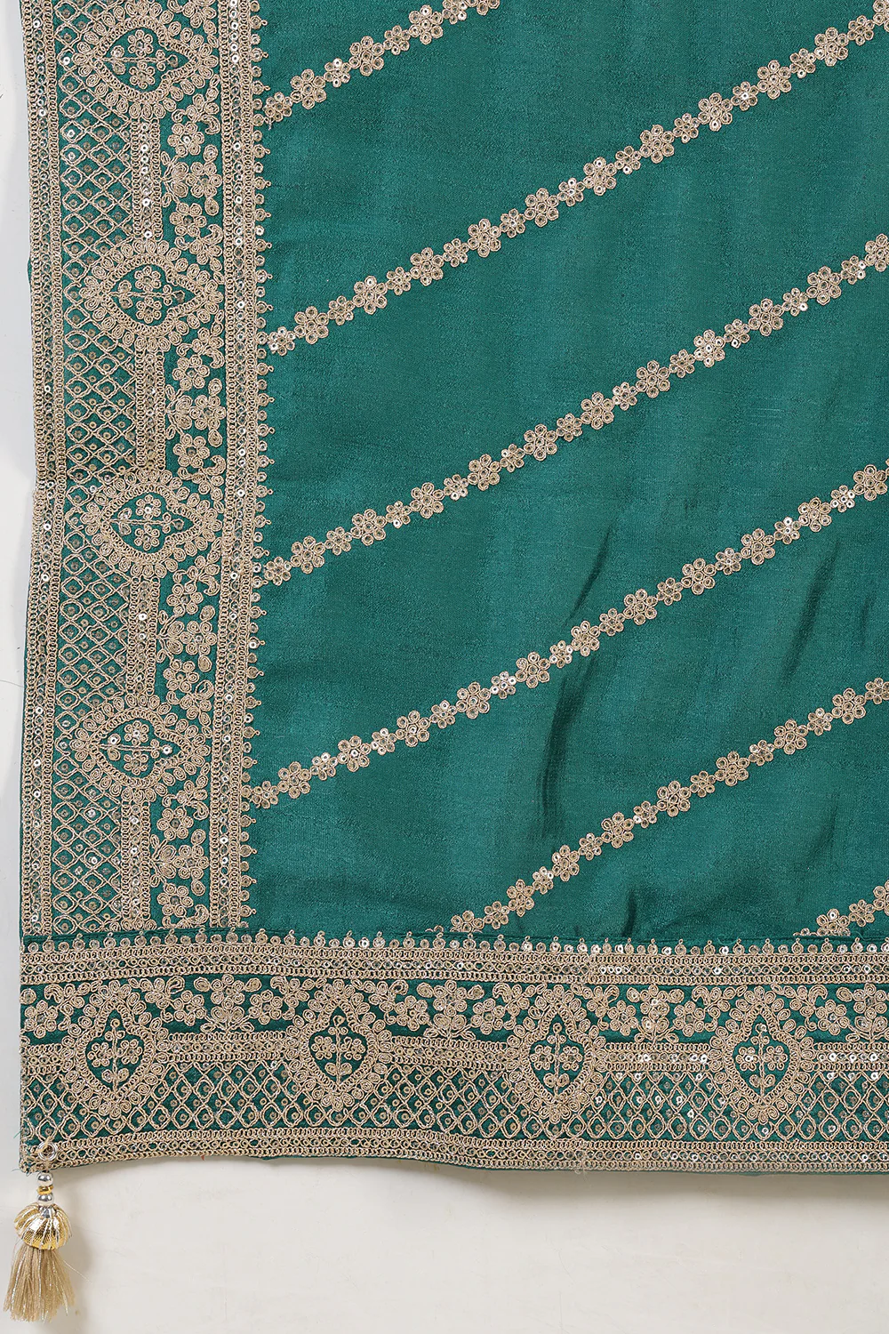 Teal Silk Zari Embroidered Suit With Farsi Salwar - Image 8