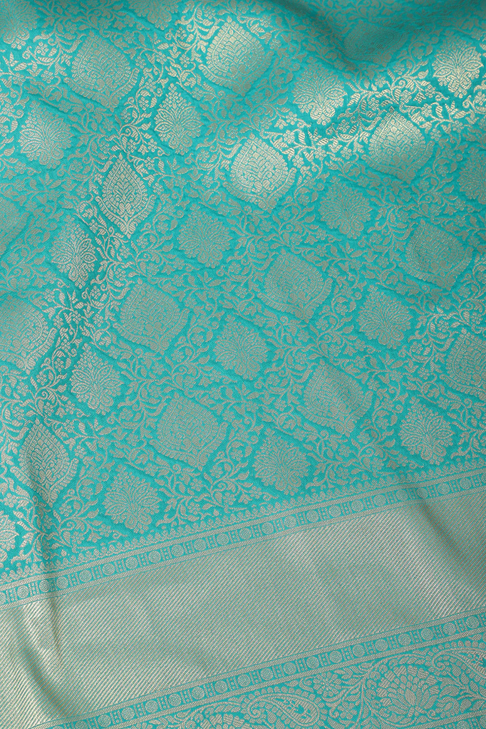 Teal Soft Silk Zari Woven Saree - Image 4