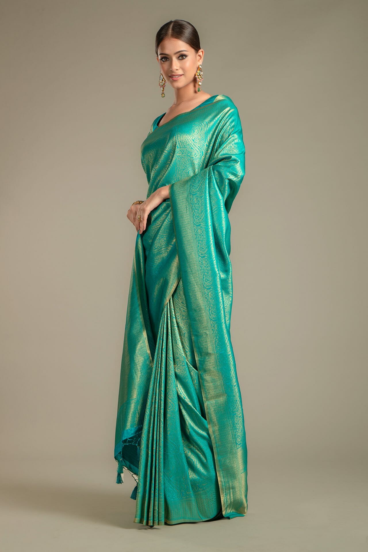 Turquoise Color Silk Saree. - Image 3