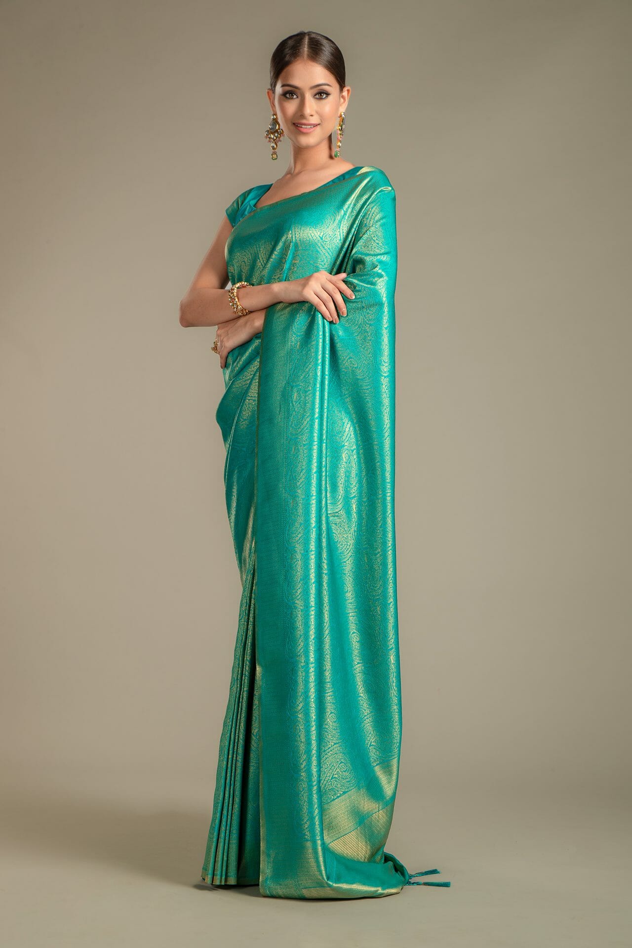 Turquoise Color Silk Saree. - Image 4