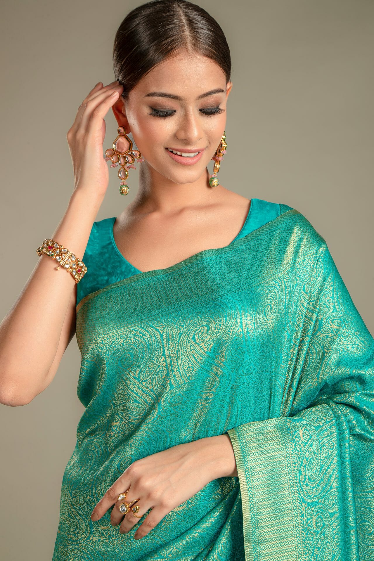Turquoise Color Silk Saree. - Image 5