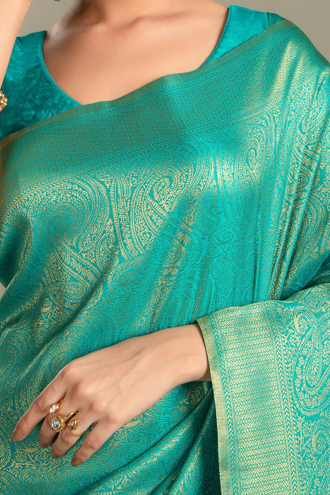 Turquoise Color Silk Saree. - Image 6