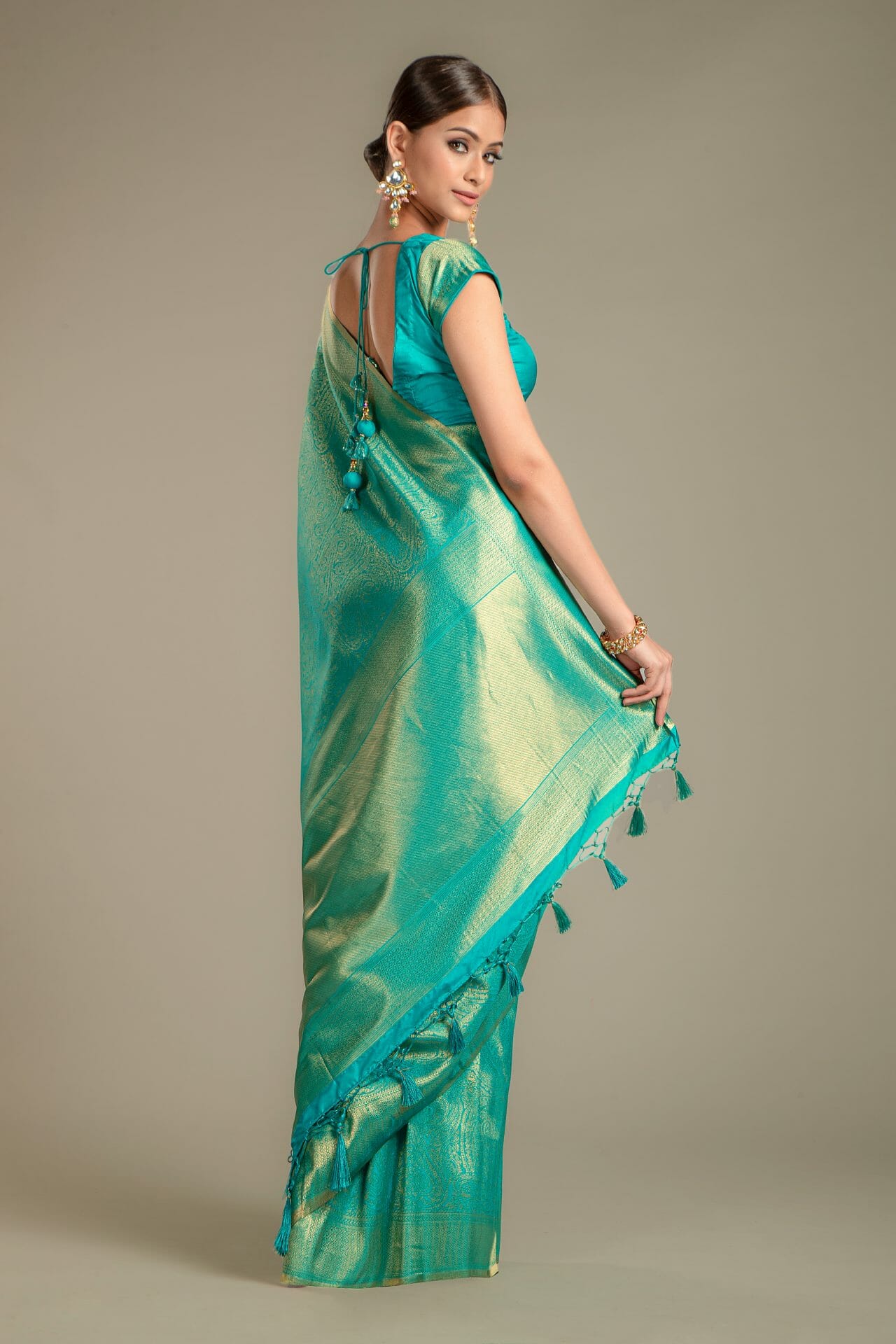 Turquoise Color Silk Saree. - Image 7
