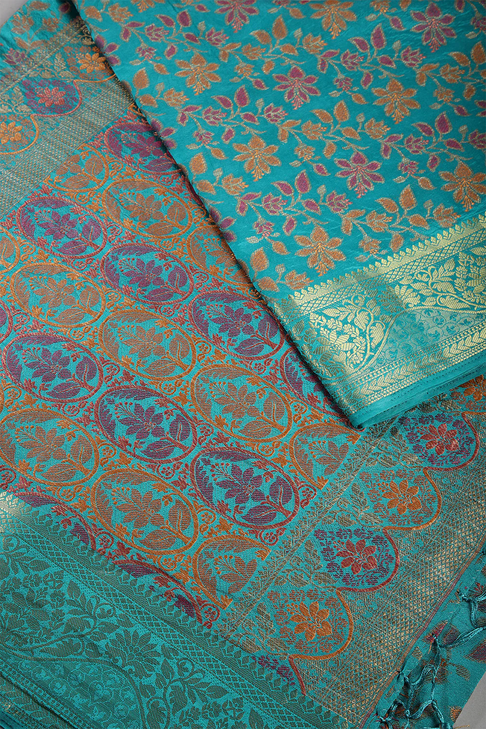 Turquoise Color Tussar Woven Silk Saree - Image 4
