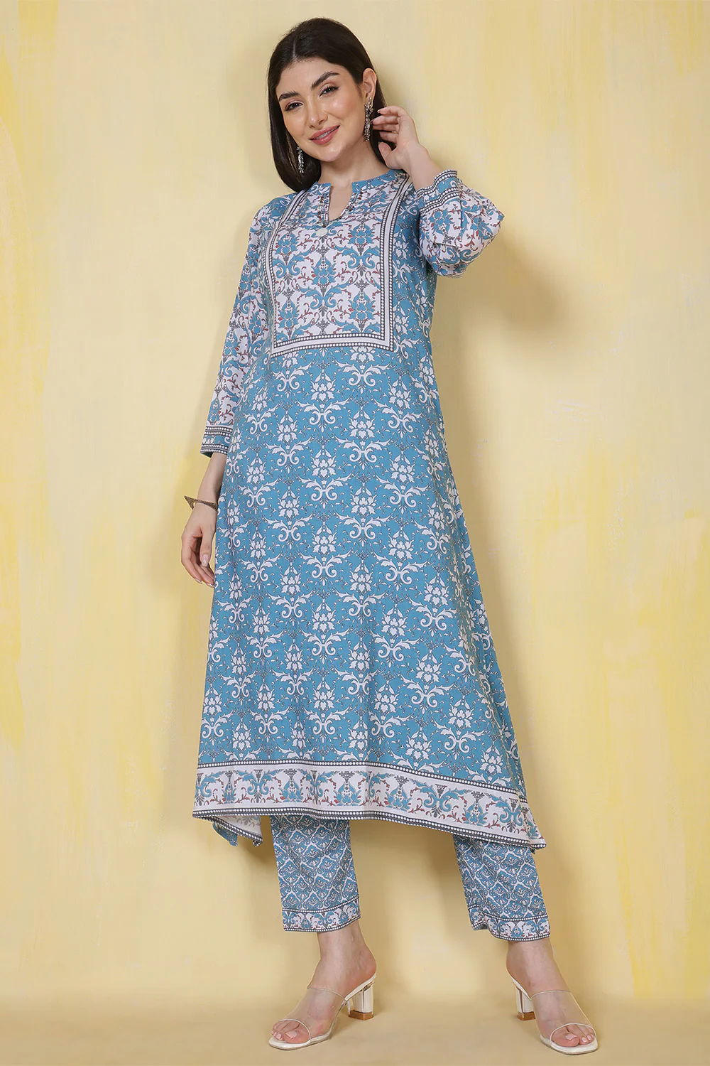 Turquoise Rayon Floral Printed Kurta Set - Image 3