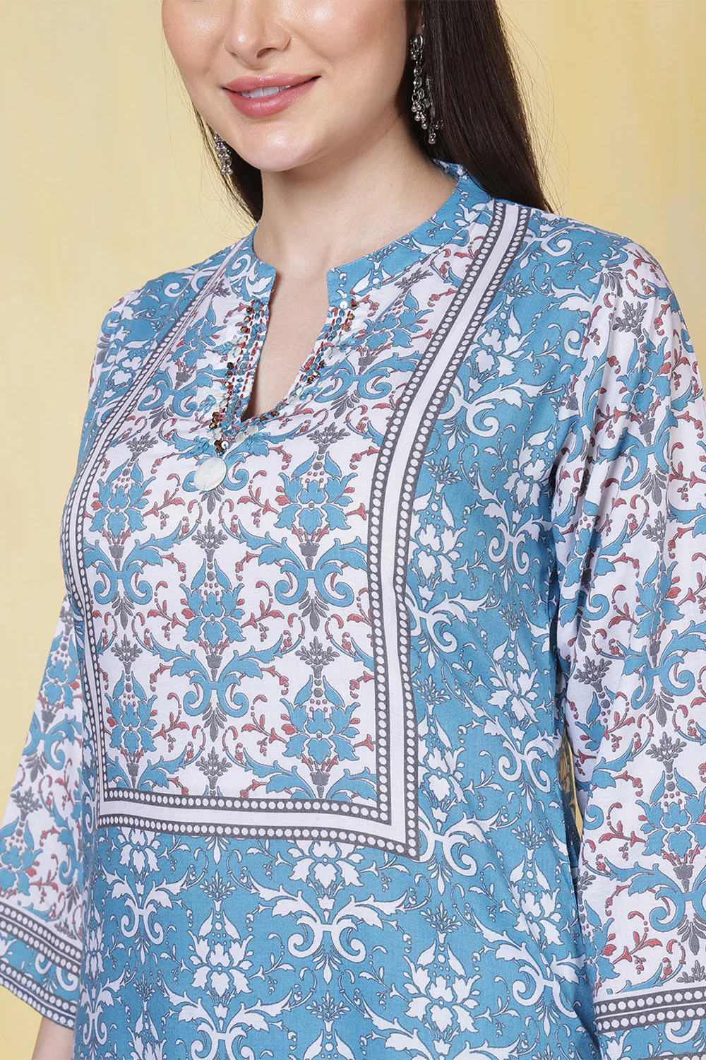 Turquoise Rayon Floral Printed Kurta Set - Image 4
