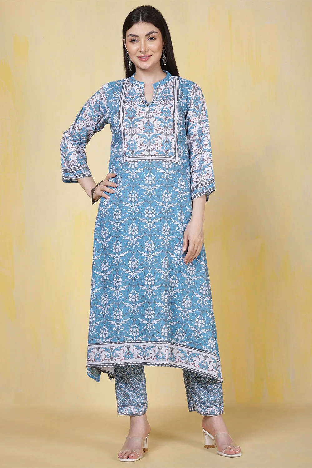 Turquoise Rayon Floral Printed Kurta Set - Image 6