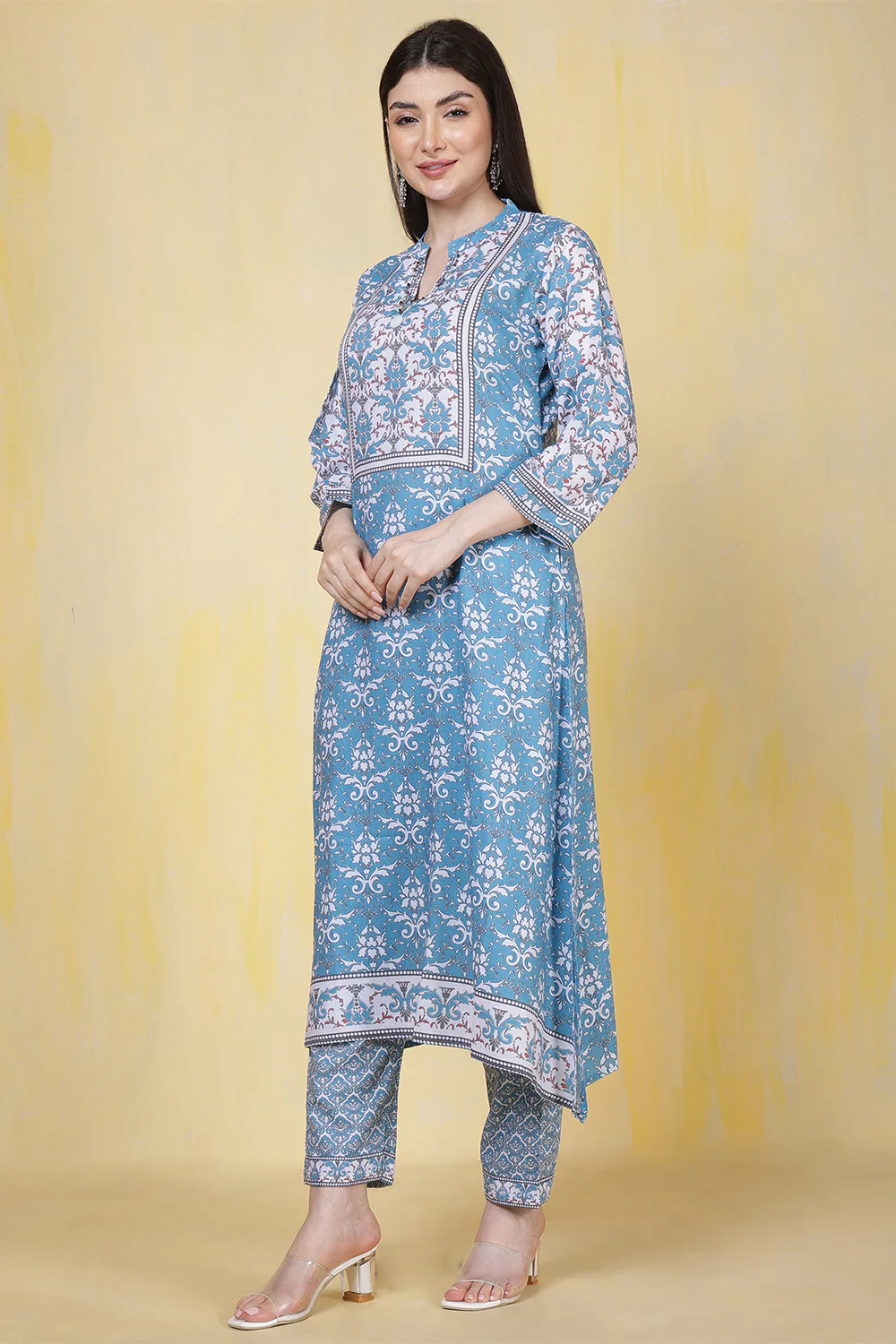 Turquoise Rayon Floral Printed Kurta Set - Image 8