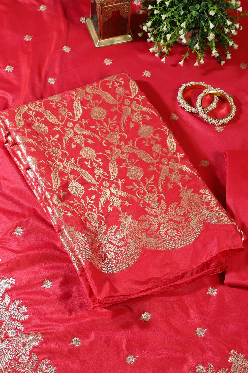 Valentin Red Banarsi Silk Zari Woven Unstitched Suit - Image 2