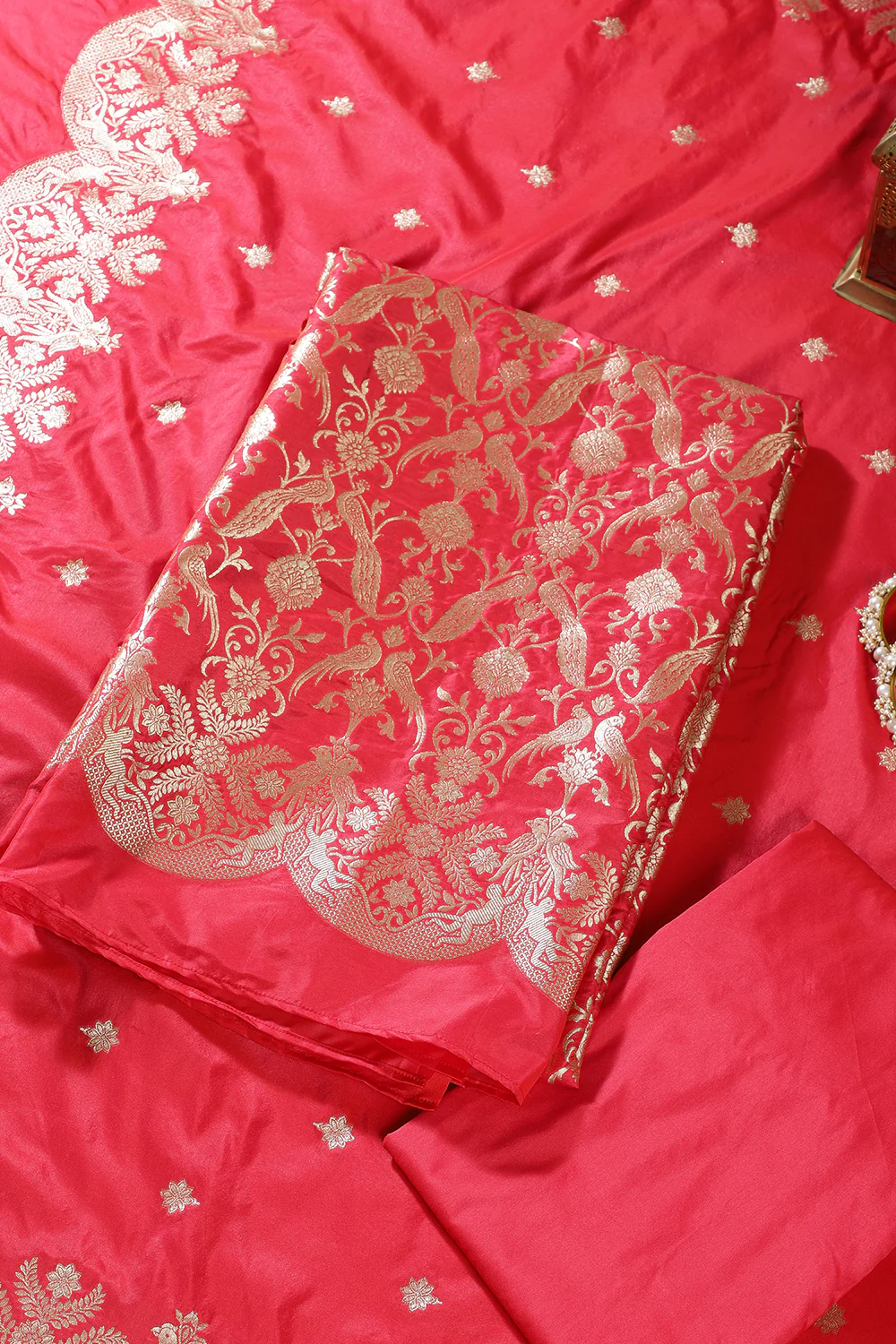 Valentin Red Banarsi Silk Zari Woven Unstitched Suit - Image 3