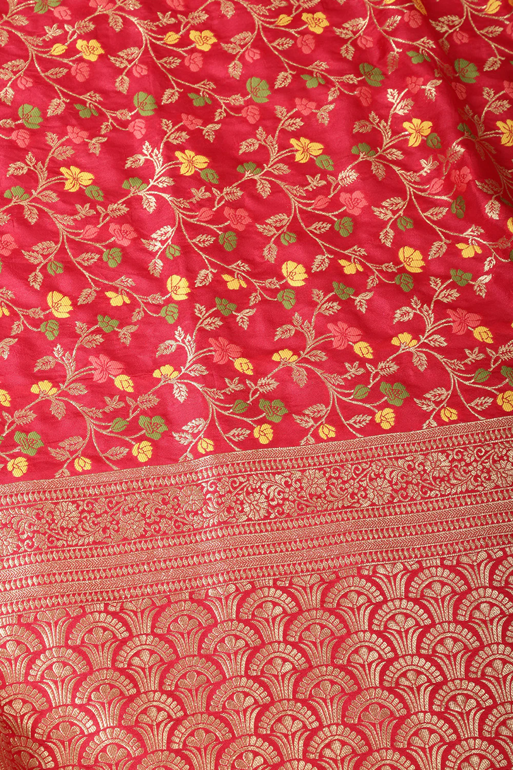 Valentine Red Silk Zari & Resham Woven Saree - Image 4