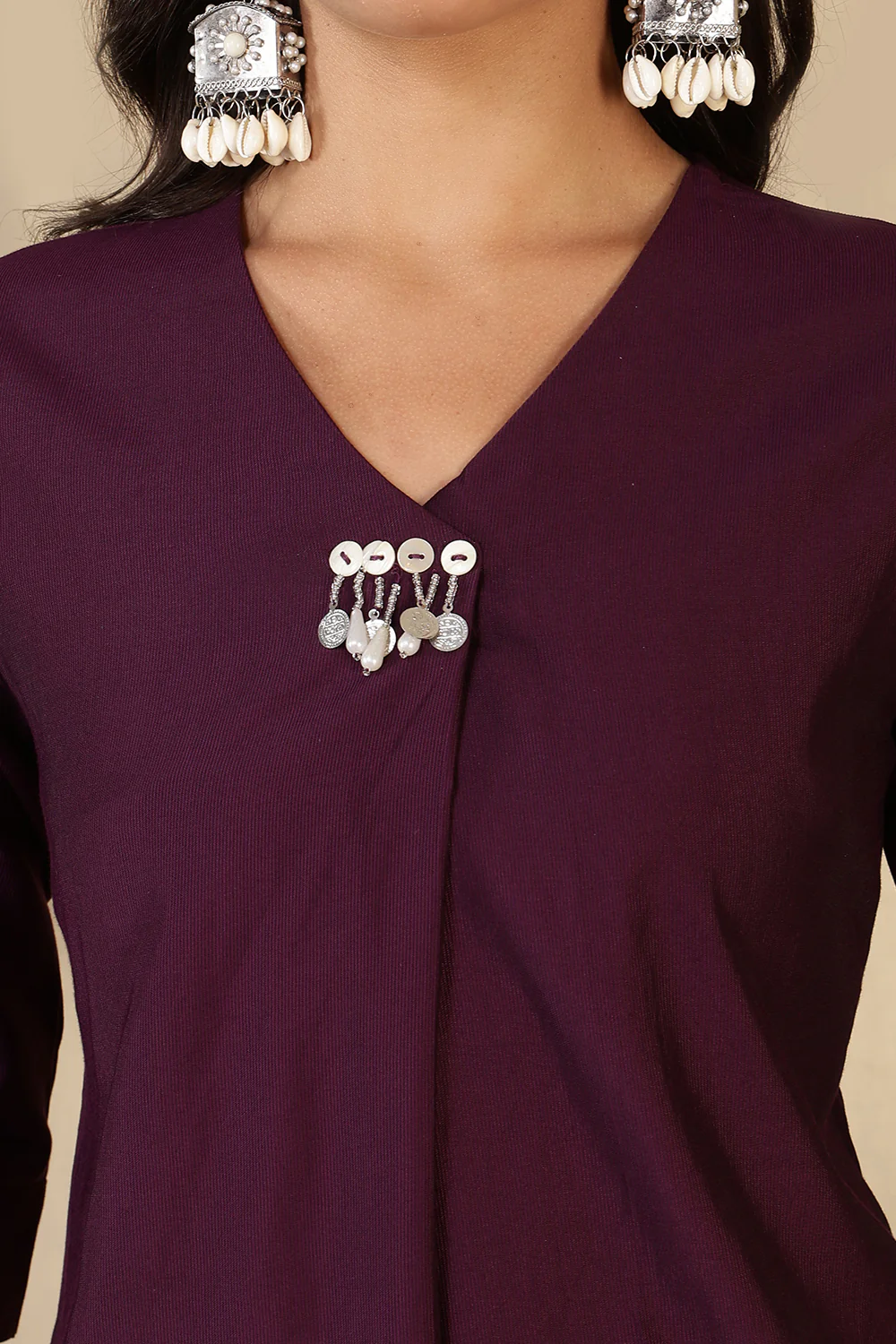 Wine Chanderi Cotton Kurta Set - Image 6