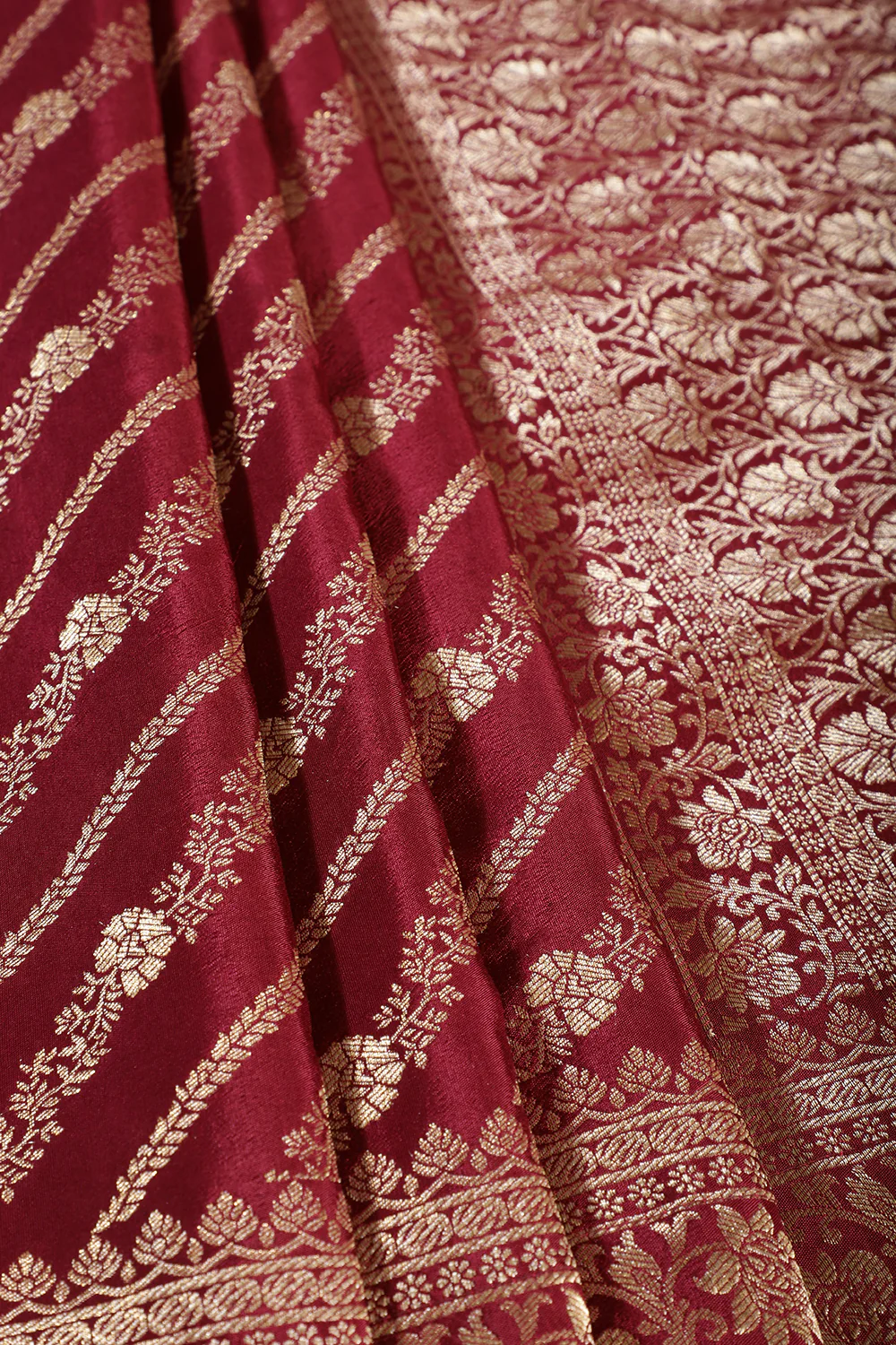 Wine Color Banarasi Woven Tussar Silk Saree - Image 2
