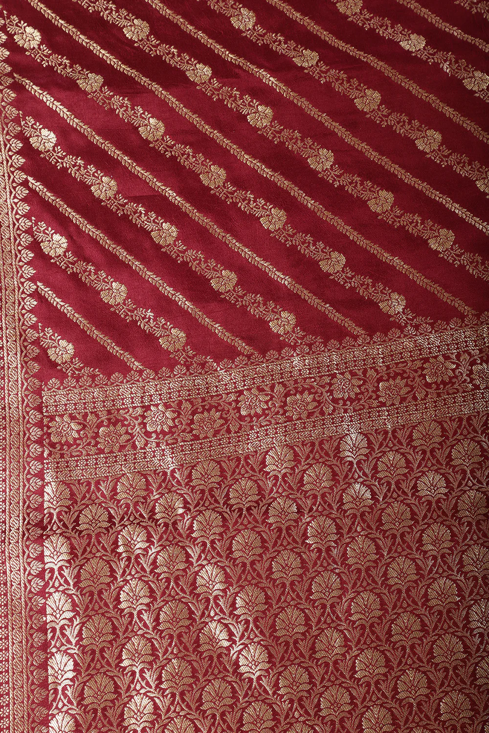 Wine Color Banarasi Woven Tussar Silk Saree - Image 4